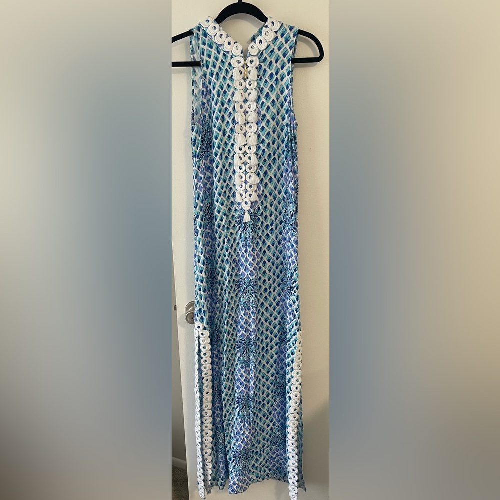 Vibrant blue and turquoise Lilly Pulitzer maxi dress size 4